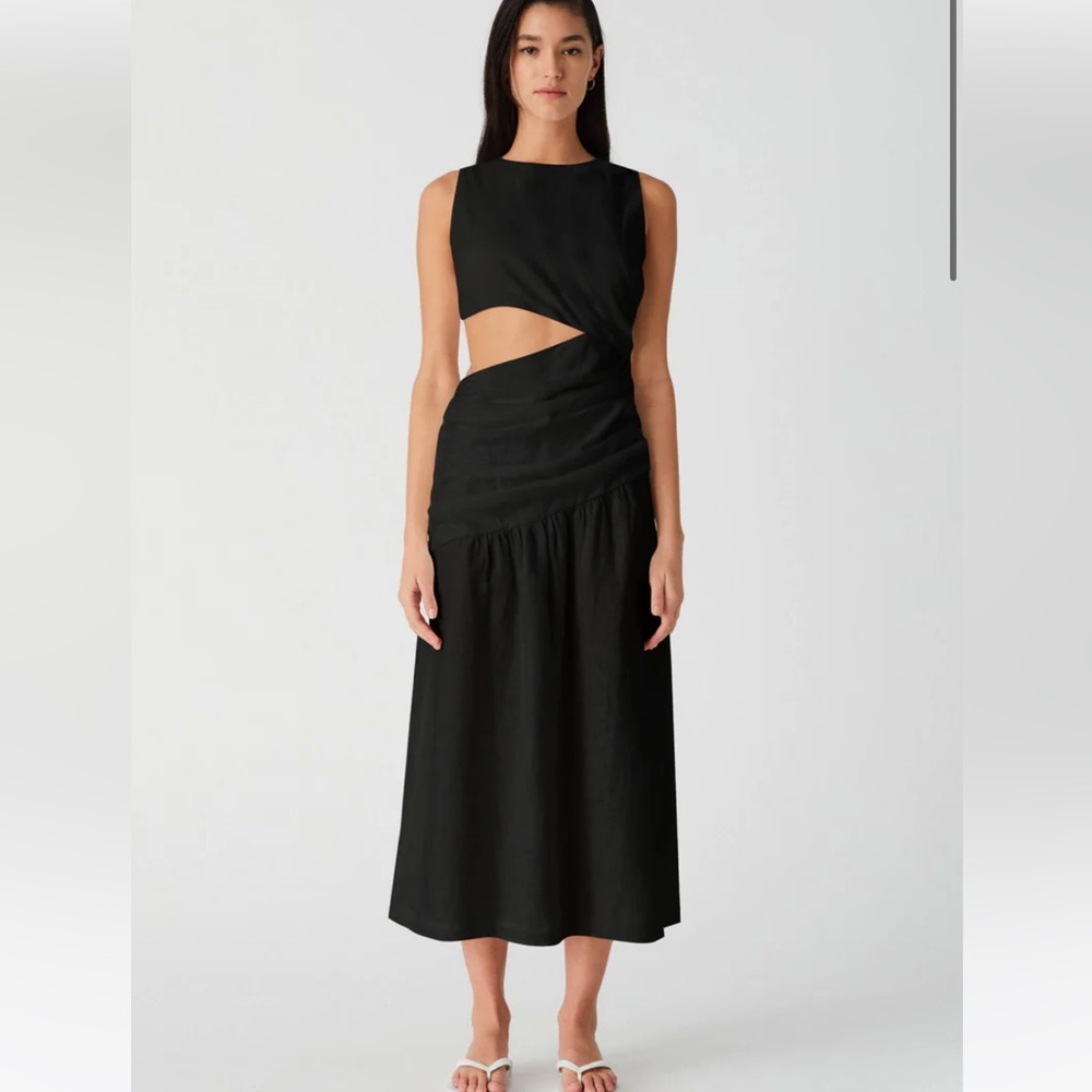 Misha fritha linen midi dress black size S